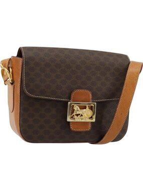 CELINE Macadam Canvas Horse Carriage Bag PVC Leather Brown Gold